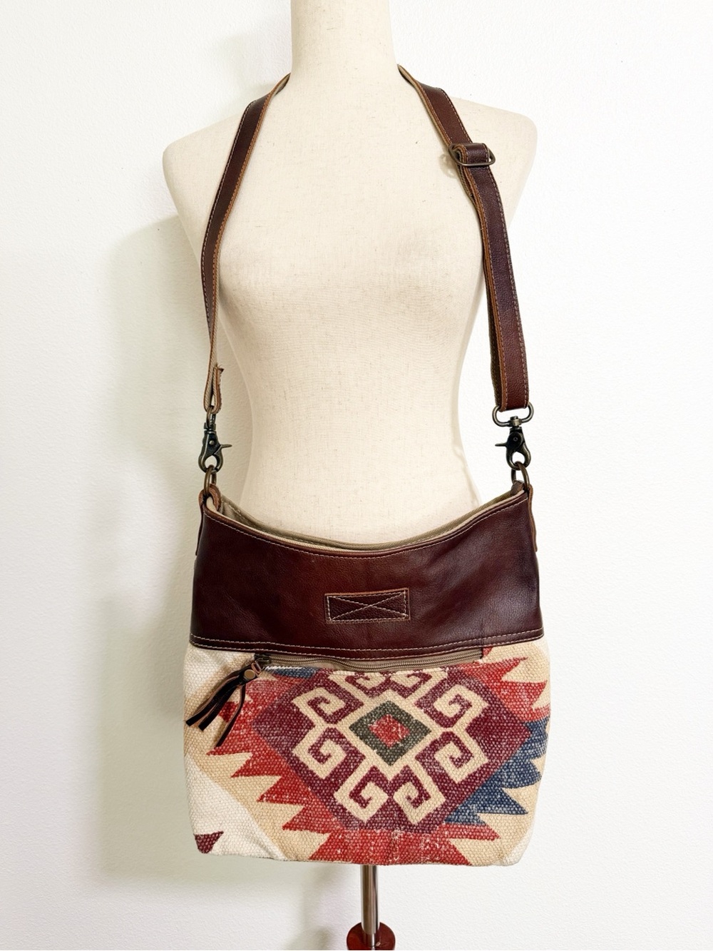 Myra Bag Western Aztec Leather Woven Cotton Crossbody Purse
